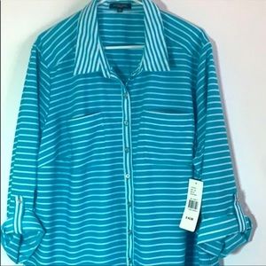 Notations Turquoise Striped Blouse 3X